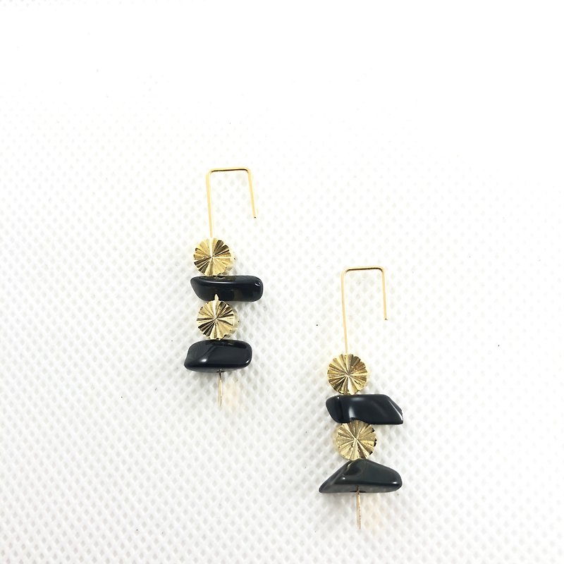 Minimalism - Malachite 14kgf Earrings 【Christmas-gift 】【brass】 【Christmas gift】 - Earrings & Clip-ons - Gemstone Black