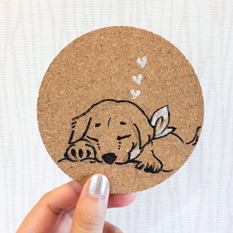 狗狗系列 客製化手繪 軟木杯墊 - 杯墊 - 軟木/水松木 咖啡色