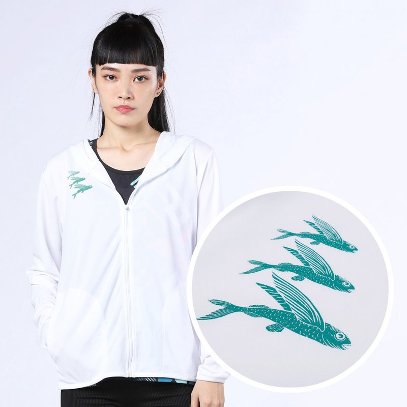 【海洋動物系列】三條魚涼感UV連帽外套中性款(白) - 男裝外套/大衣 - 其他材質 白色