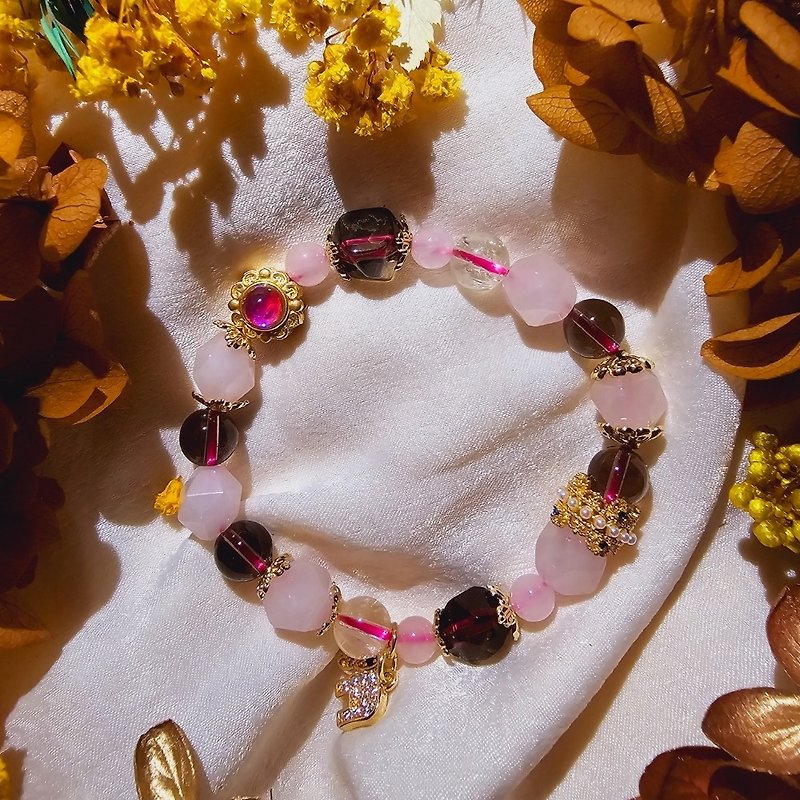 Spot pink quartz citrine citrine [lucky elephant] wealth and prosperity bracelet - Necklaces - Crystal Pink