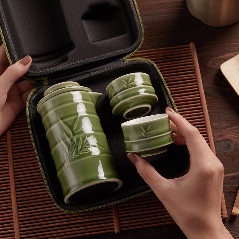 竹君子泡茶器 / 一壺+二杯 / 3色 - 茶壺/茶杯/茶具 - 瓷 綠色