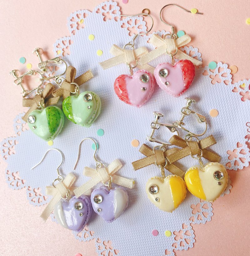 可愛心形馬卡龍925銀耳環Miniature Macaron Earrings - 耳環/耳夾/耳骨夾 - 黏土 