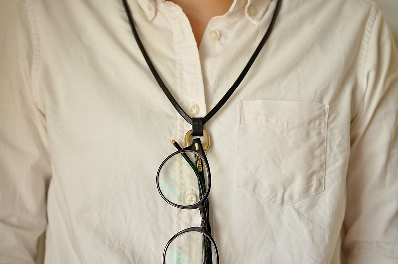 BT06 Sean glasses belt - black ink - Necklaces - Genuine Leather Black