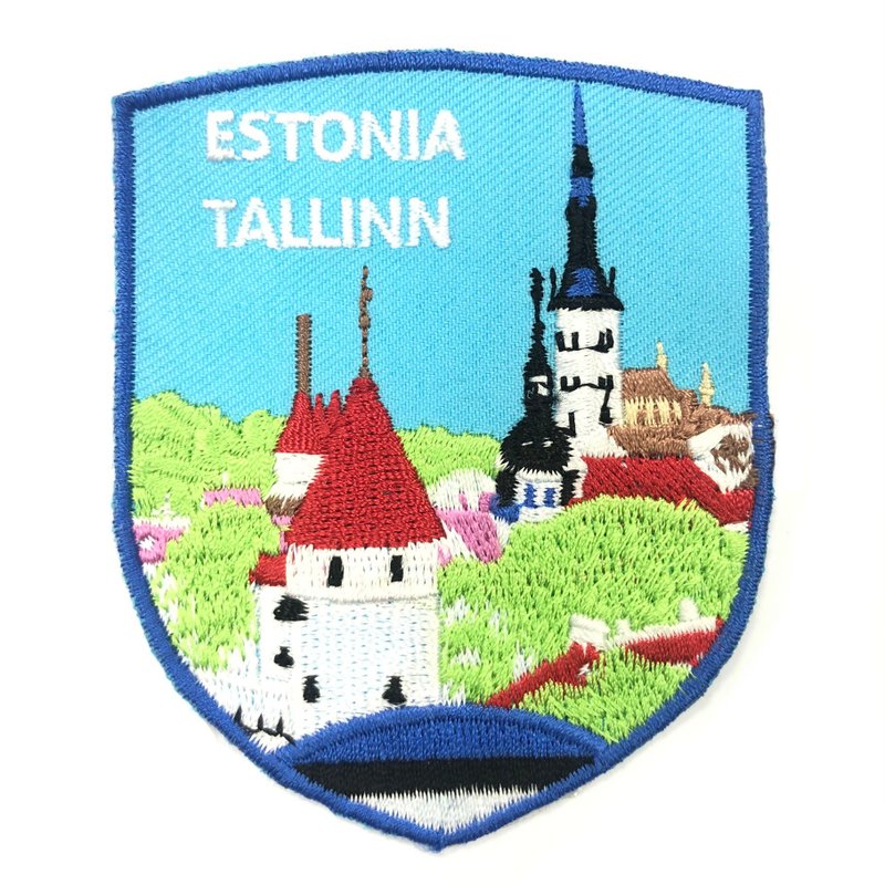 Tallinn Old Town, Estonia, hot ironing patch sticker ironing armband back adhesive cloth label coat iron thorn - เข็มกลัด/พิน - งานปัก หลากหลายสี