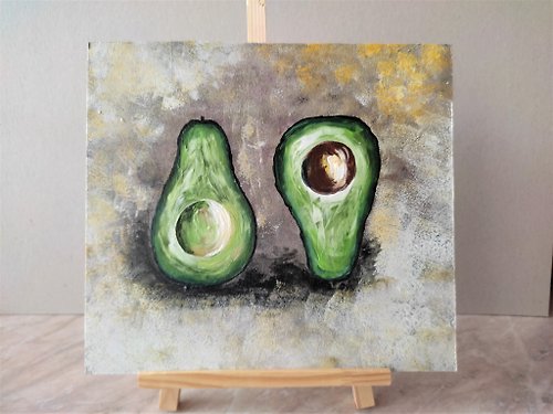 Artpainting Original painting with avocado, Still life green vegetable wall decor artwork