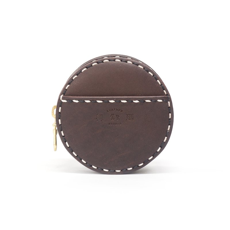 DIY building block coin purse series - round / M1-046 / material bag - Leather Goods - Genuine Leather Brown