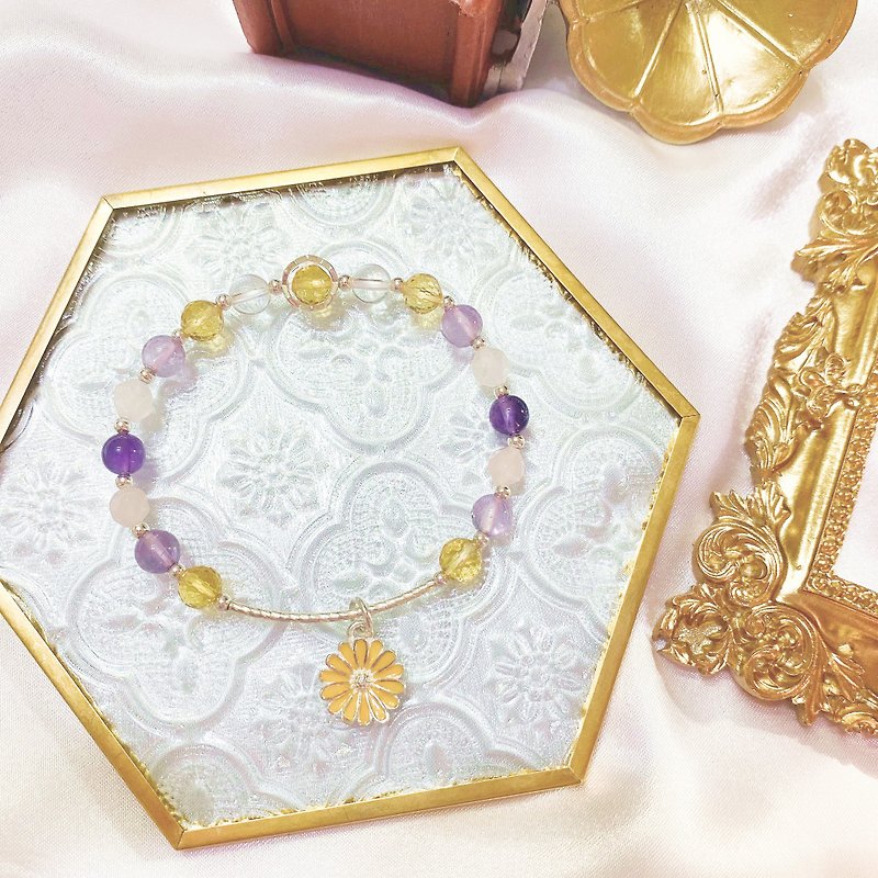 [Customized gift] Golden rhyme goddess citrine amethyst lavender amethyst white crystal pink crystal - Bracelets - Crystal Yellow