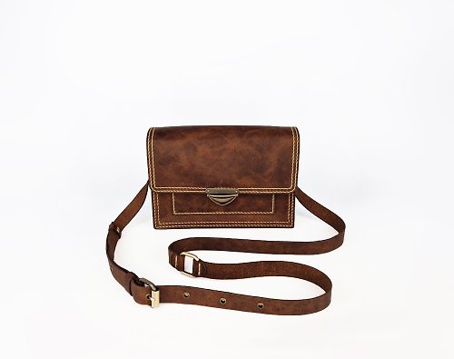 LU11NA Leather Small Shoulder Brown Bag, Mini Crossbody, Handmade Gift