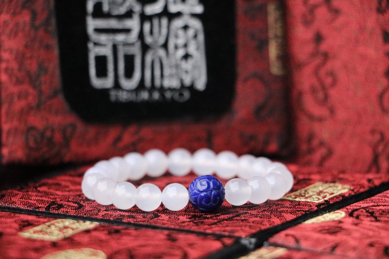 原礦白瑪瑙手珠 8mm 回紋青金石隔珠 手鍊 客製化設計 飾品 DIY - 手鍊/手環 - 玉石 