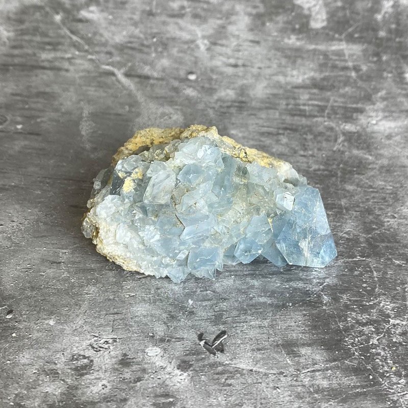 Crystal Cluster - Celestite Raw Mine Office Healing Micro Landscape Device Decoration One Object and One Picture - Items for Display - Gemstone Blue