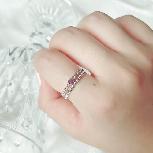 喜羊羊happy sheep jewelry 紫水晶925純銀蕾絲寶石戒指 可調式戒指