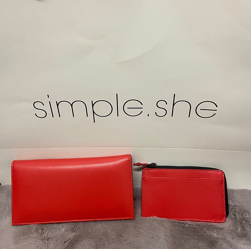 simple.she leather long wallet short fastener pouch set red/gray/blue/navy - กระเป๋าสตางค์ - หนังแท้ หลากหลายสี