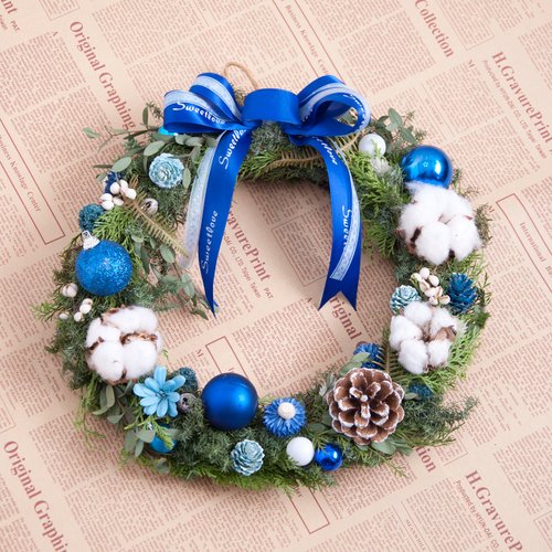 ドライリース-ロイヤルブルーの家の装飾クリスマスリースブルーリース