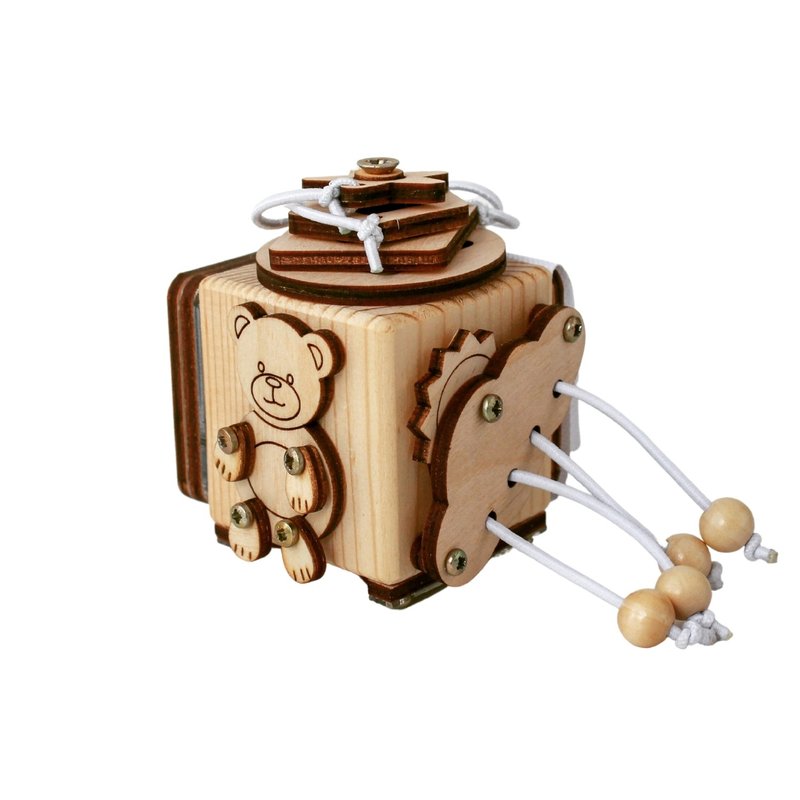 Busy cube mini - bear, wooden baby fidget toy, montessori toy for toddlers - 寶寶/兒童玩具/玩偶 - 木頭 咖啡色