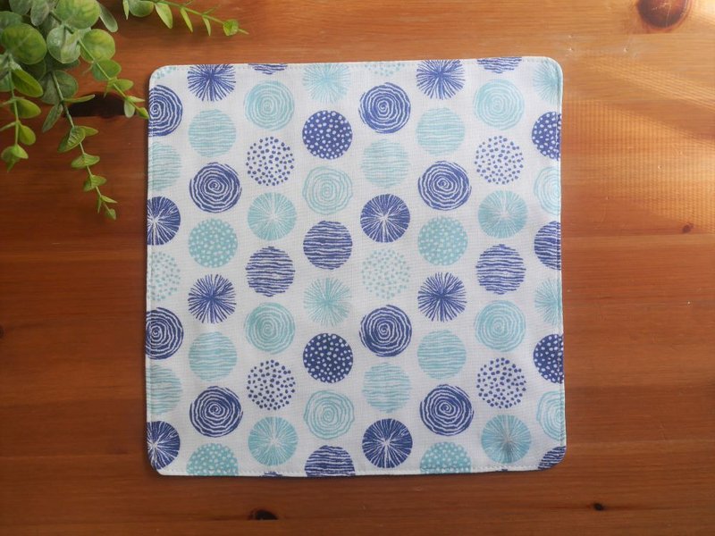 Taiwan double yarn handkerchief = Nordic style = geometric circle = water blue (4 colors in total) - ผ้าเช็ดหน้า - ผ้าฝ้าย/ผ้าลินิน สีน้ำเงิน