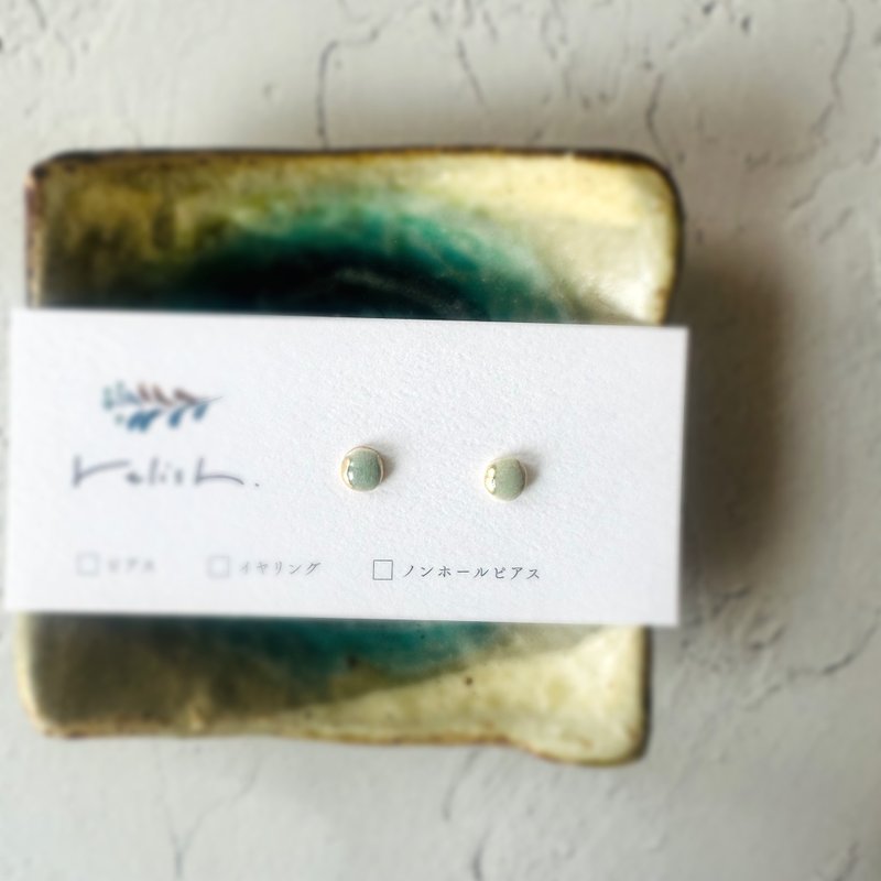 【再販】極小 陶器 金繼耳飾 無耳洞耳夾 耳環 辦公室 綠色 綠色調 金色 金色調 小巧 精緻 簡約 禮物 贈禮 - 耳環/耳夾/耳骨夾 - 陶 綠色