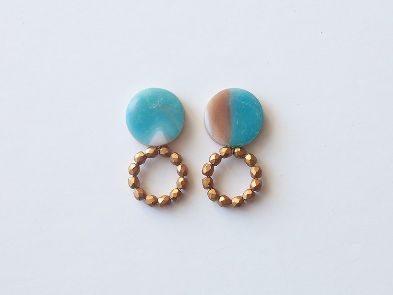 Only one point / small ring earrings / earrings - ต่างหู - ดินเหนียว สีน้ำเงิน