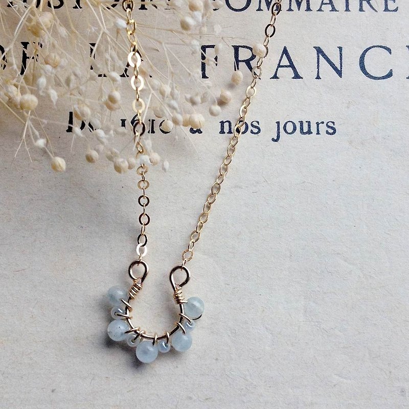 14kgf aquamarine and vintage beads petit hose shoe necklace/os-02 - Necklaces - Gemstone Blue