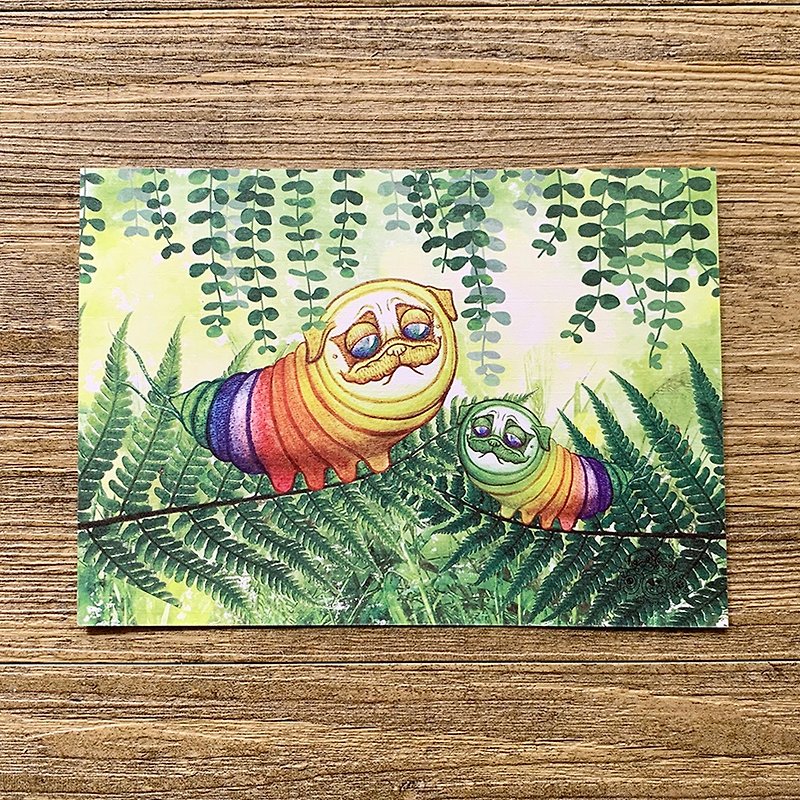 Pug color Caterpillar illustration postcard - การ์ด/โปสการ์ด - กระดาษ หลากหลายสี