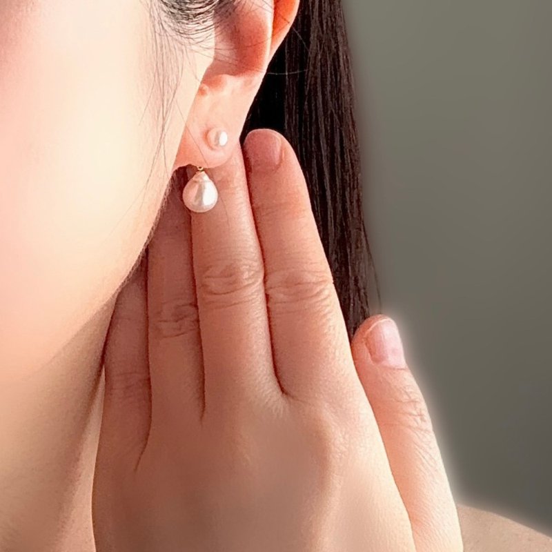 K18 スタッドピアス あこや真珠 パールピアス ドロップパール バロックパール　日本の真珠 pearl earrings 珍珠耳環 珍珠耳环 진주귀걸이 - 耳環/耳夾/耳骨夾 - 珍珠 