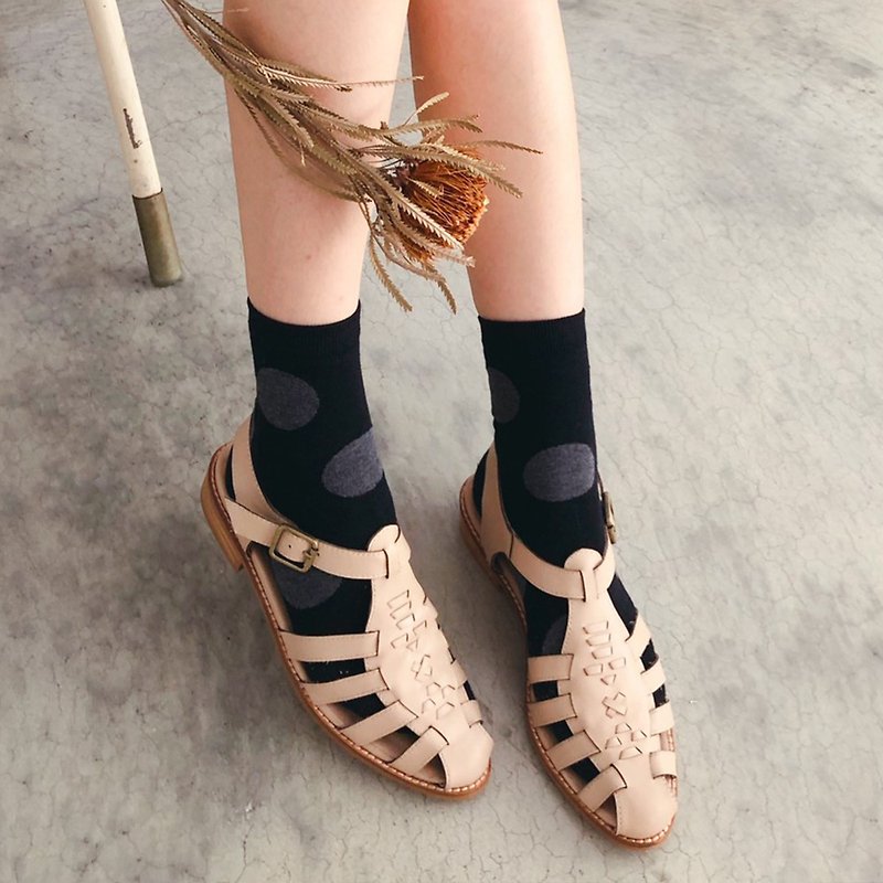 [Handmade by order] Leather hand-woven sandals _ rice - รองเท้ารัดส้น - หนังแท้ สีนำ้ตาล