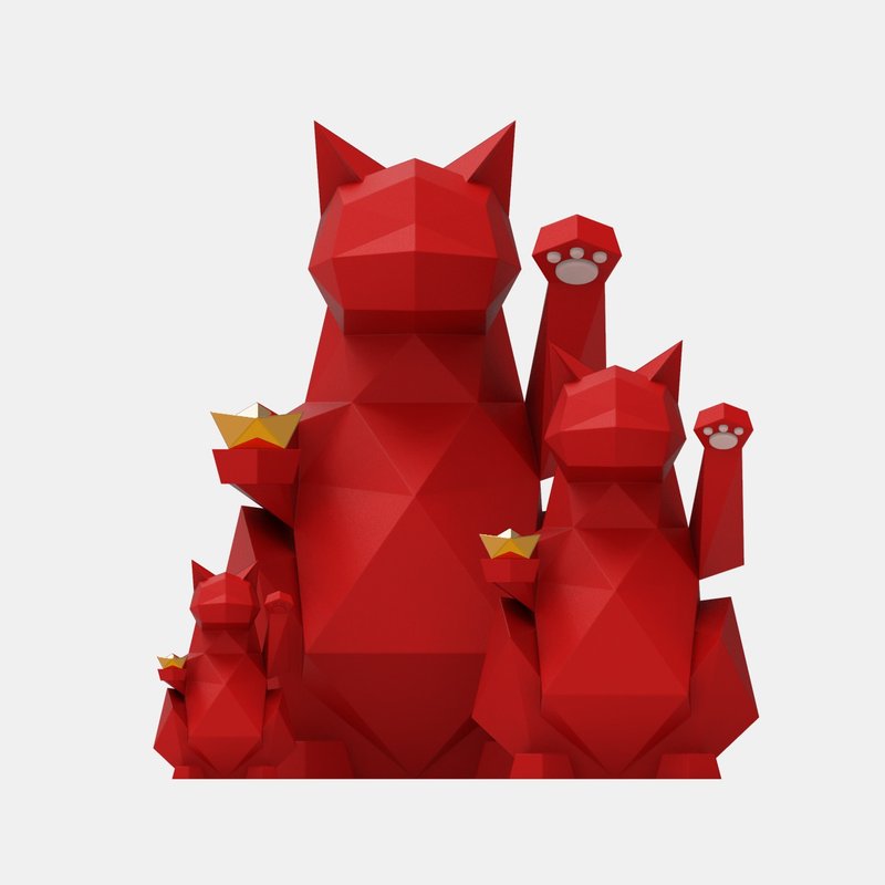鑽貓招財貓雕塑 - 擺飾/家飾品 - 樹脂 紅色