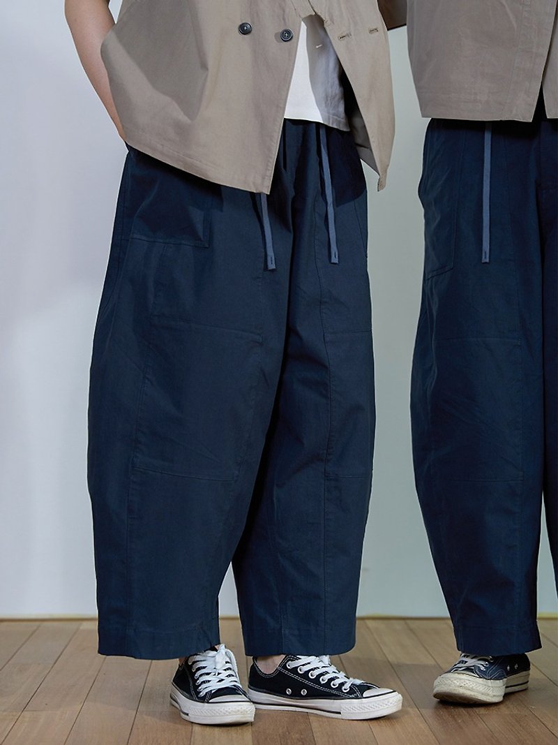 กางเกงลำลองขากว้างเย็บปะติดปะต่อ - กางเกงขายาว - ผ้าฝ้าย/ผ้าลินิน สีน้ำเงิน