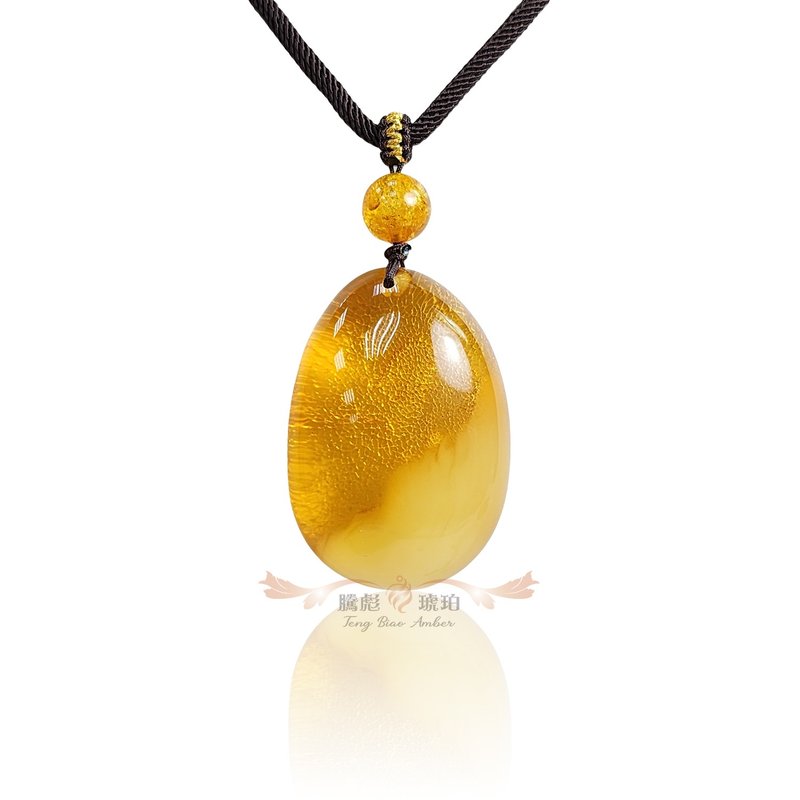 Tengbiao amber natural amber Wax gold twisted Wax ethereal artistic conception elegant boutique water drop necklace - Necklaces - Gemstone Orange