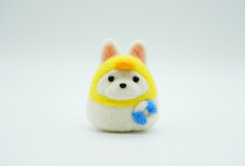 Swimming small yellow duck Samoyed wool felt dog home decoration key ring desk car decoration brooch - Items for Display - Wool White