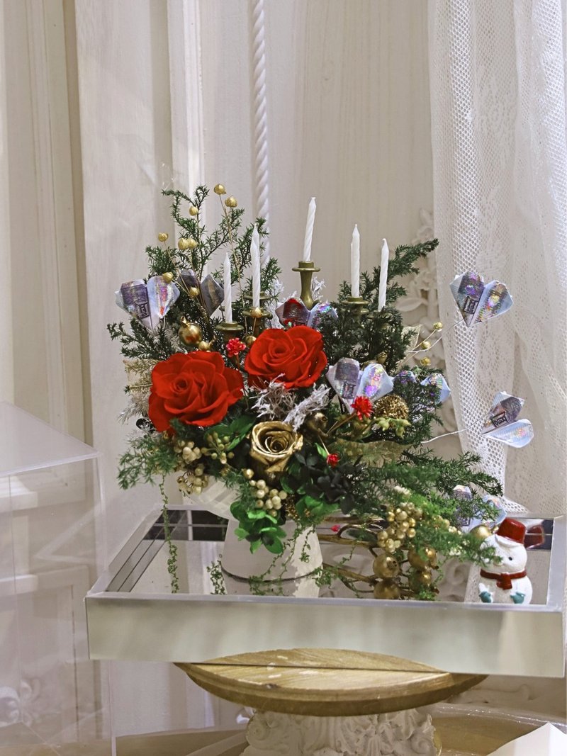 Christmas Preserved Flower Acrylic Box | Cash Flower | Home Decor - ช่อดอกไม้แห้ง - พืช/ดอกไม้ สีแดง