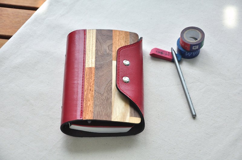 Mix veneer series: multicolored veneer mix and match red leather 6-hole B6 loose-leaf notebook - Notebooks & Journals - Wood Red