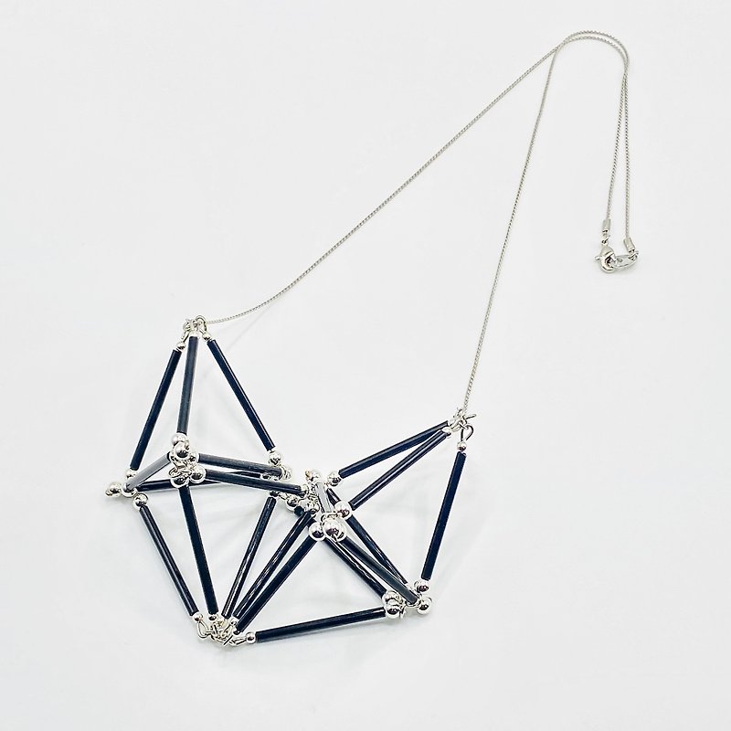 3D Heart NECKLACE【Black×Silver】 - Necklaces - Glass Black
