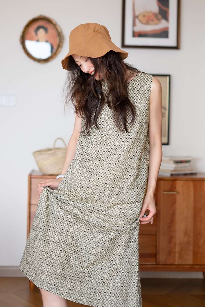 Japanese old flower print cotton tank top skirt - One Piece Dresses - Cotton & Hemp 