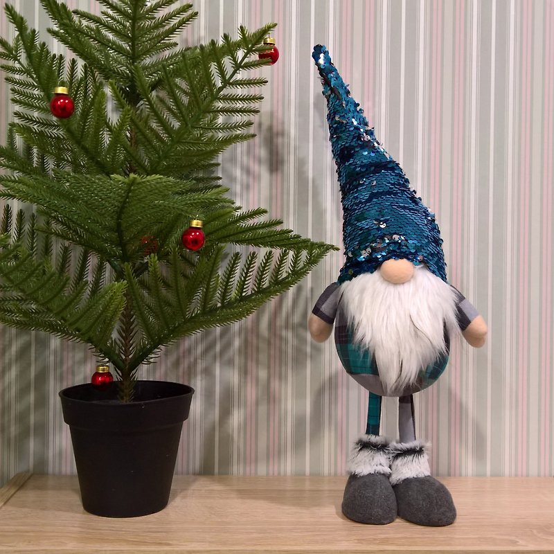 聚酯纖維 玩偶/公仔 - Christmas Gnome with Blue-Silver Sequin, Nordic Xmas Home Decoration Tomte