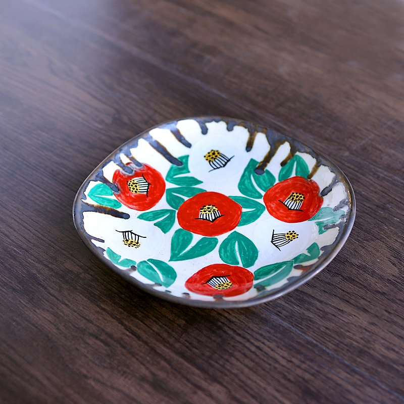 紅白椿図・深皿 - 皿・プレート - 陶器 多色