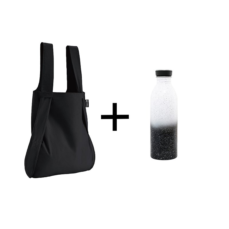 Germany Notabag Note bag - ink dye + Italy 24Bottles city water bottle 500ml - solar eclipse - Handbags & Totes - Cotton & Hemp Black