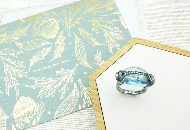 藍拓帕石薄荷糖果戒指 - 戒指 - 半寶石 藍色