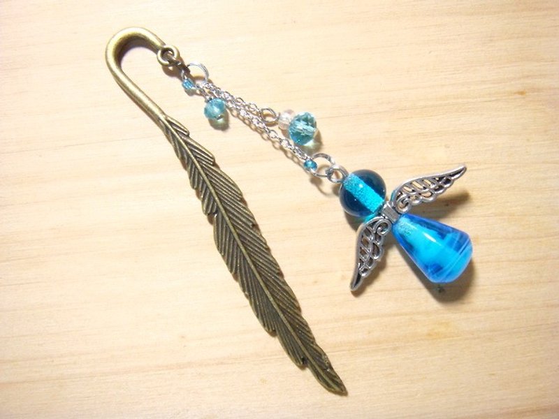 Grapefruit Lin Liuli - Feather Bookmark (Small) - Little Angel (Light Sea Blue) - Bookmarks - Glass Blue