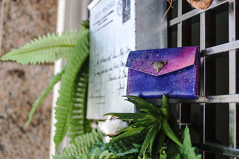 My Little Universe-Starry Sky Dyed Leather Coin Purse - Coin Purses - Genuine Leather Purple