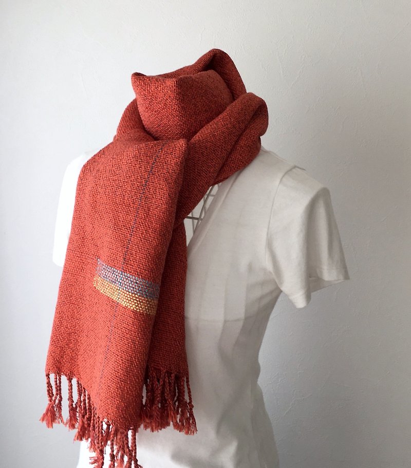 [Cotton & Linen: All Seasons] Hand-woven stole "Orange 3" - Scarves - Cotton & Hemp Orange