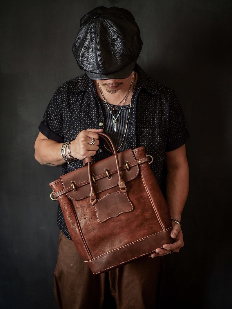 HEYOU –Railroad mail bag - tone color matching (LittleMoney custom order) - Handbags & Totes - Genuine Leather Brown
