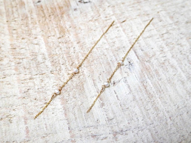 純14k金迷你珍珠耳線 - 耳環/耳夾/耳骨夾 - 其他材質 金色