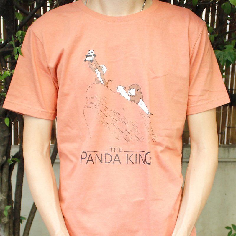 T-shirt Panda King Orange - T 恤 - 棉．麻 白色
