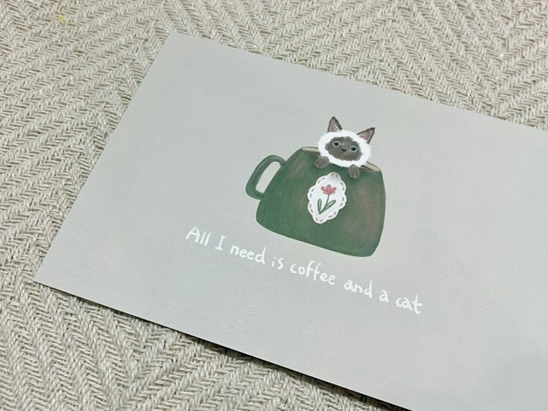 明信片 | 咖啡與貓成癮 All I need is coffee and a cat - 卡片/明信片 - 紙 