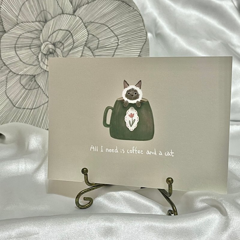 明信片 | 咖啡與貓成癮 All I need is coffee and a cat - 卡片/明信片 - 紙 