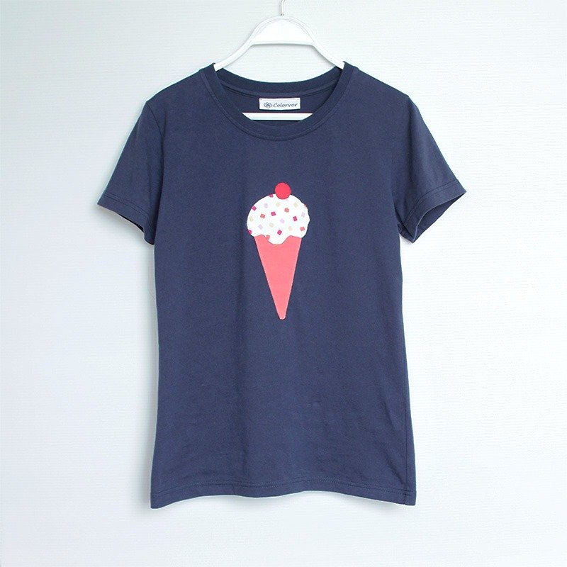Ice Cream Short Sleeve T-shirt No.1 - เสื้อยืดผู้หญิง - ผ้าฝ้าย/ผ้าลินิน สีน้ำเงิน