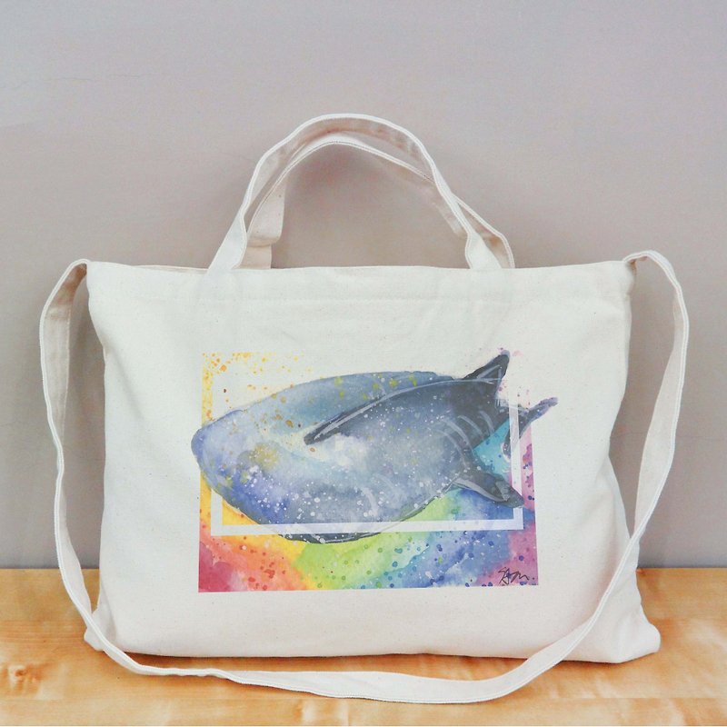 [Sam] Rainbow earth Rainbow Series whale sharks horizontal canvas bag - กระเป๋าคลัทช์ - ผ้าฝ้าย/ผ้าลินิน 