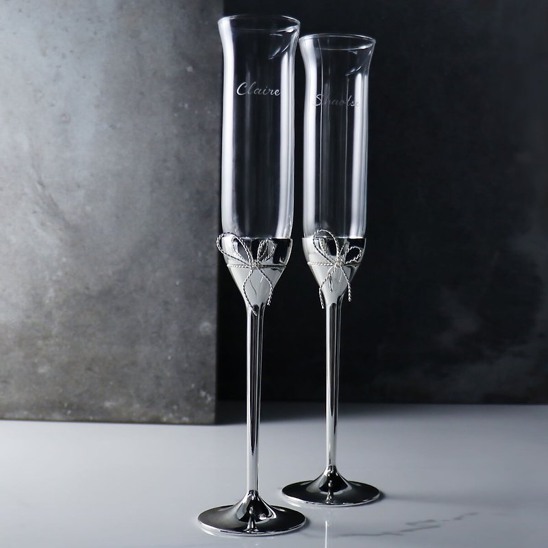 (Pair price) 150cc British Wedgwood Vera Wang Love Knot Wedding Champagne Pair Glass Custom Made - Bar Glasses & Drinkware - Glass Transparent