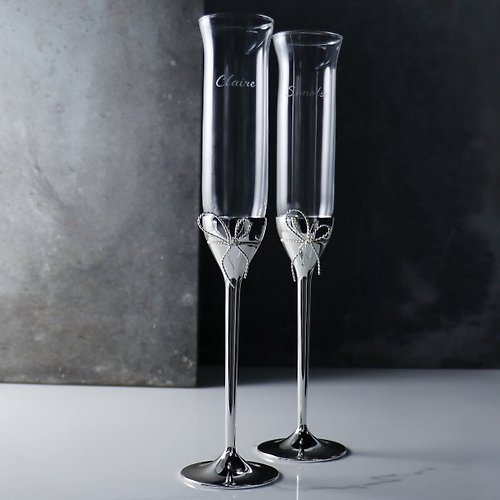 MSA玻璃雕刻 (一對價)150cc 英國Wedgwood Vera Wang愛之結婚禮香檳對杯 客製