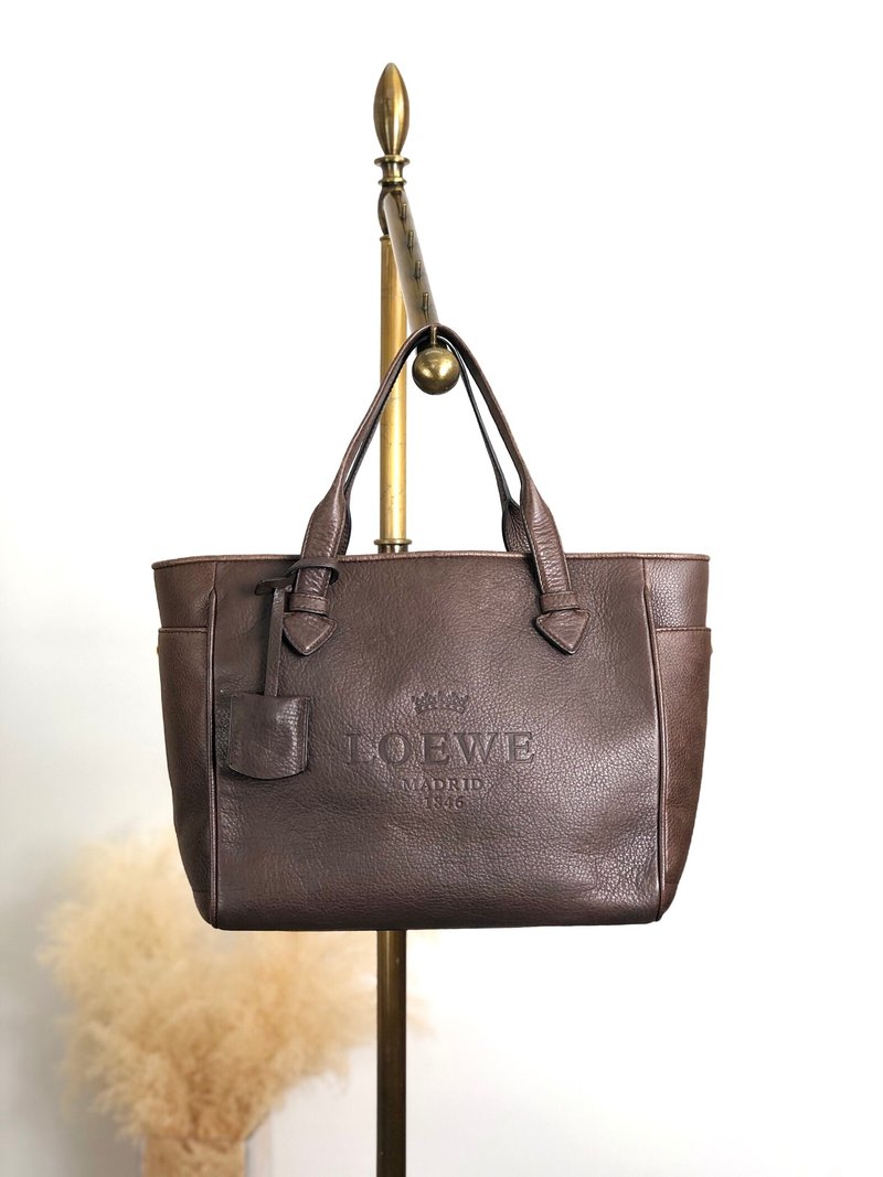 【 日本直送　名牌中古包 】LOEWE ロエベ ハンドバッグ ブラウン ロゴ レザー vintage ヴィンテージ オールド i7rj5t - 手提包/手提袋 - 真皮 咖啡色